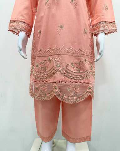 Designer Girls Peach Embellished Kameez Suit