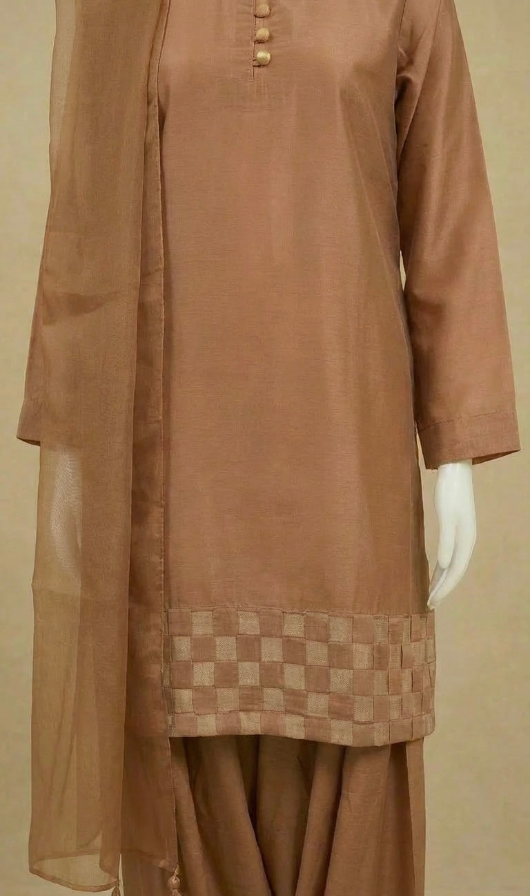 Girls Hussain Rehar Inspired Coffee Viscose Farshi Suit by Simrans