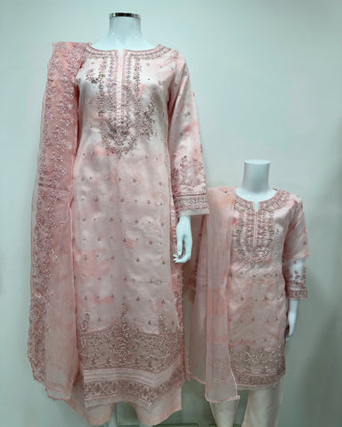 Simrans Ladies Baby Pink Fancy Silk Net Kameez Suit