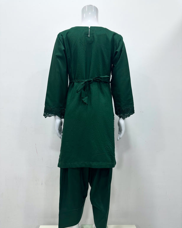 Simrans Girls Boho Chikankari Emerald Green Embroidered Farshi Suit