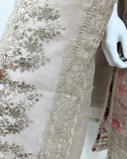 Simrans Ladies Mocha Fancy Silk Net Kameez Suit