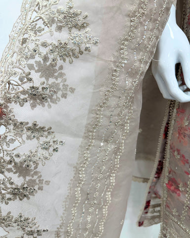 Simrans Ladies Mocha Fancy Silk Net Kameez Suit