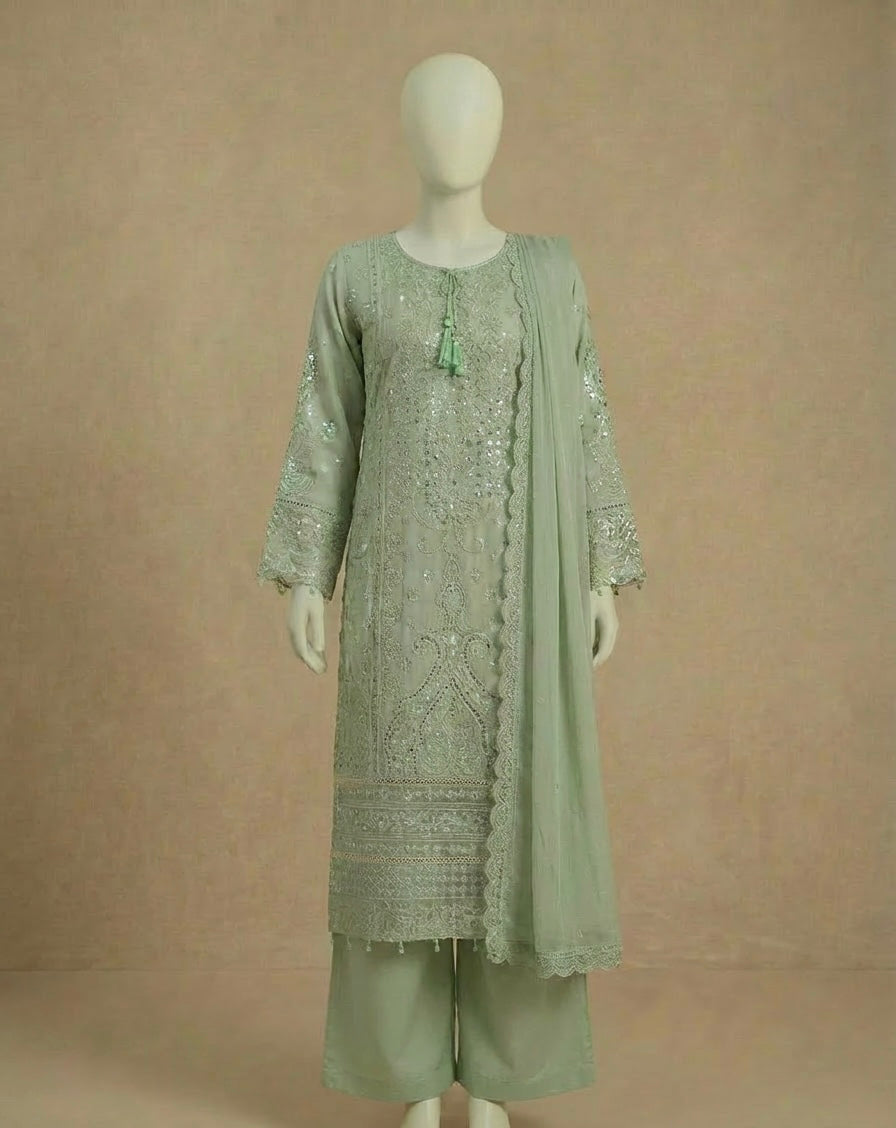 Mint Green Sequin Embroidery Viscose Suit by Simrans