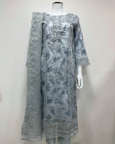 Simrans Ladies Ice Blue Fancy Silk Net Kameez Suit