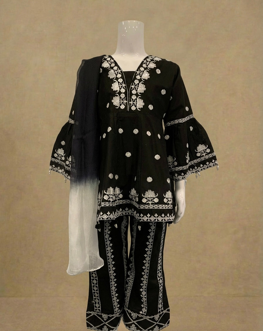 Girls Black Dress Embroidered Suit by Simrans
