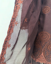 Simrans Ladies Boho Chikankari Brown Embroidered Farshi Suit