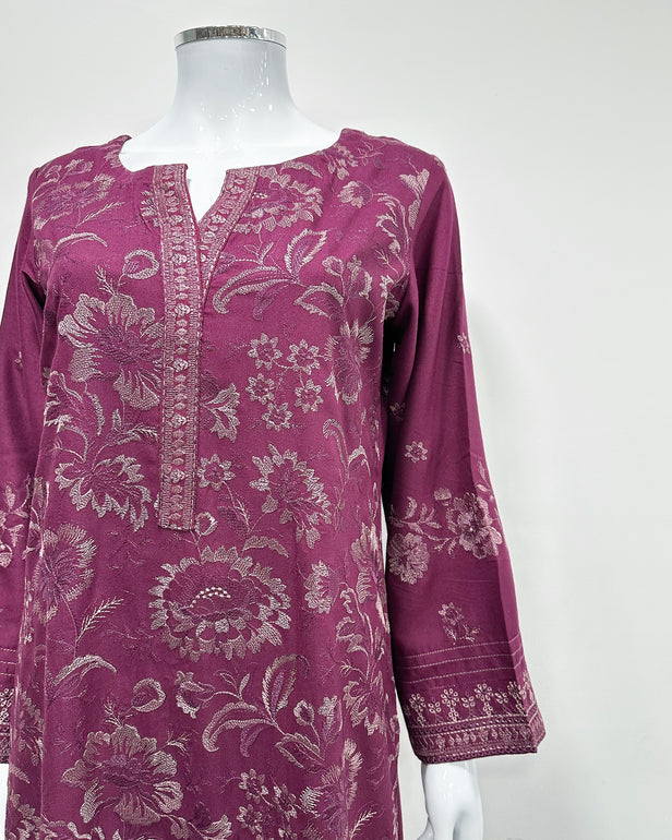 RAFIA Designer Plum Dhanak Heavy Embroidered Shawl Suit