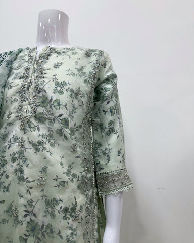 Simrans Girls Mint Fancy Silk Net Kameez Suit
