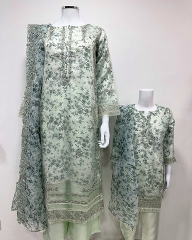 Simrans Ladies Mint Fancy Silk Net Kameez Suit