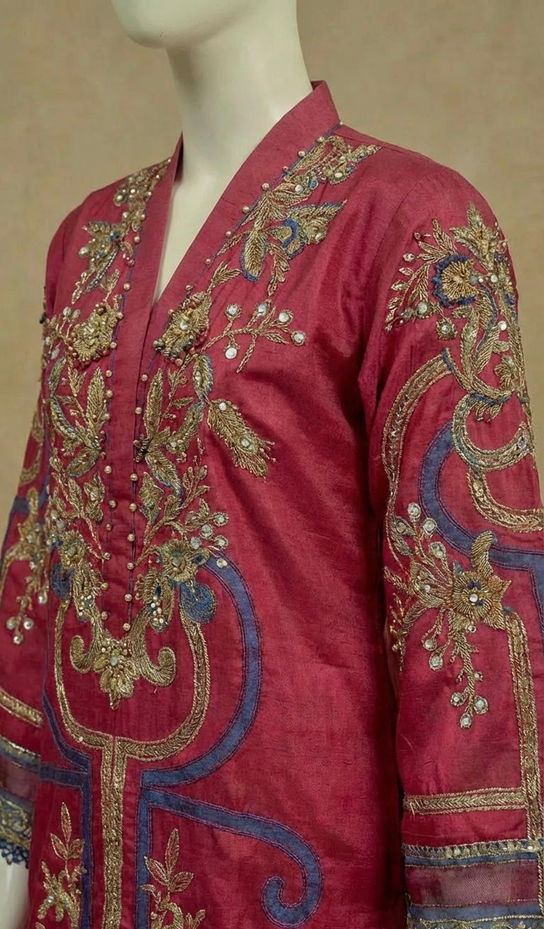 Girls Maria B Inspired Maroon Embroidered Silk Suit by Simrans