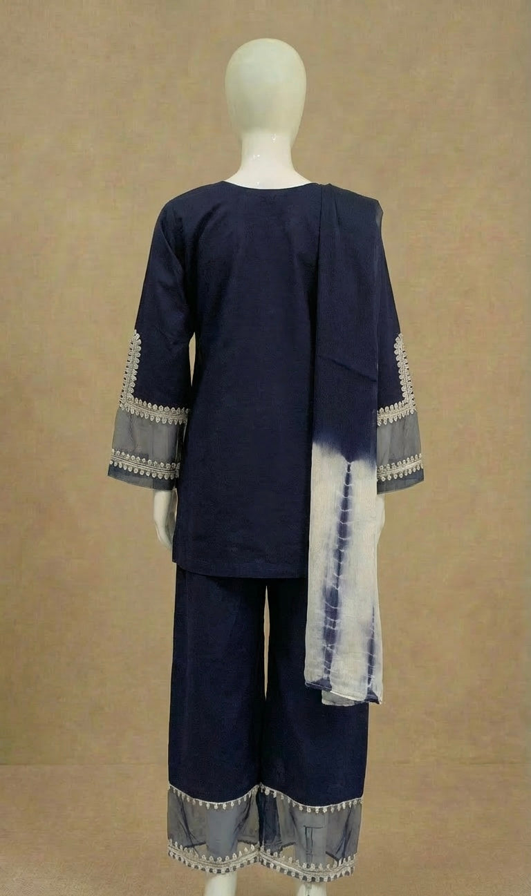 Girls Navy Embroidered Kameez Suit by Simrans