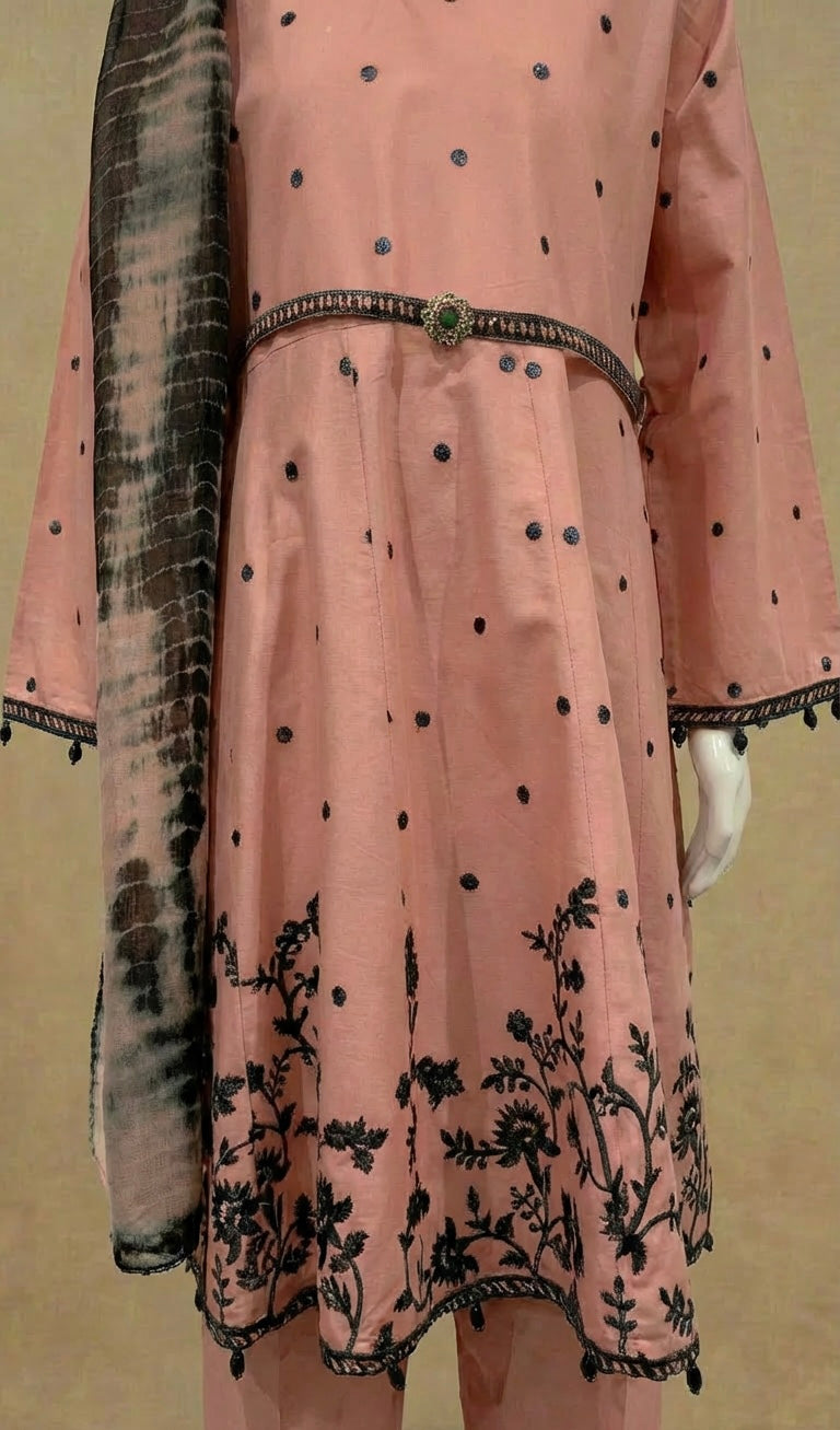 Girls Blush Belt Embroidered Dress Suit by Simrans