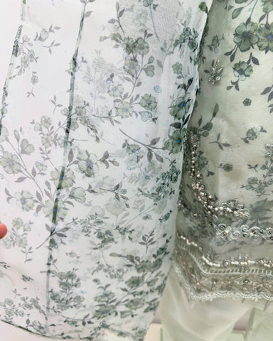 Simrans Girls Mint Fancy Silk Net Kameez Suit
