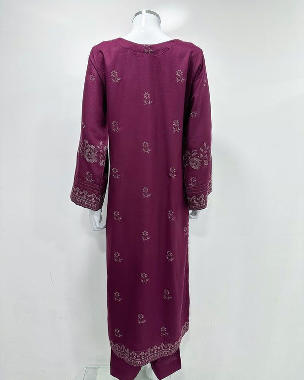 RAFIA Designer Plum Dhanak Heavy Embroidered Shawl Suit