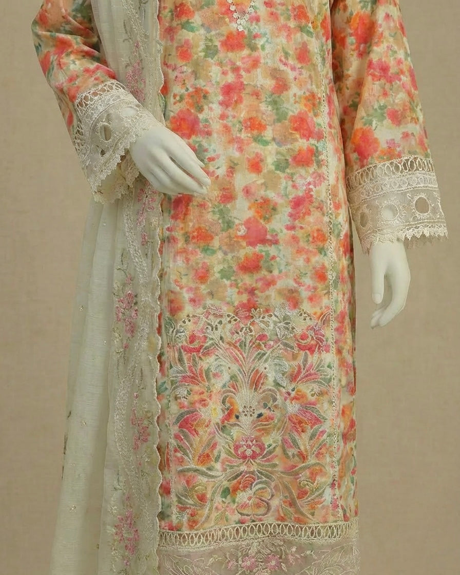 Luxury Lawn Printed Embroidered Suit by Rafia