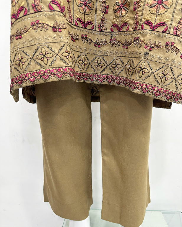 RAFIA Designer Sand Dhanak Heavy Embroidered Shawl Suit