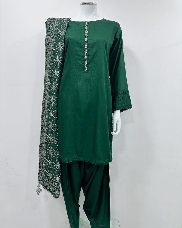 Simrans Ladies Kaash Festive Bottle Green Farsha Salwar Suit