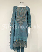 Simrans Cyan Blue Premium Fancy Jacquard Embroidered Kameez Suit