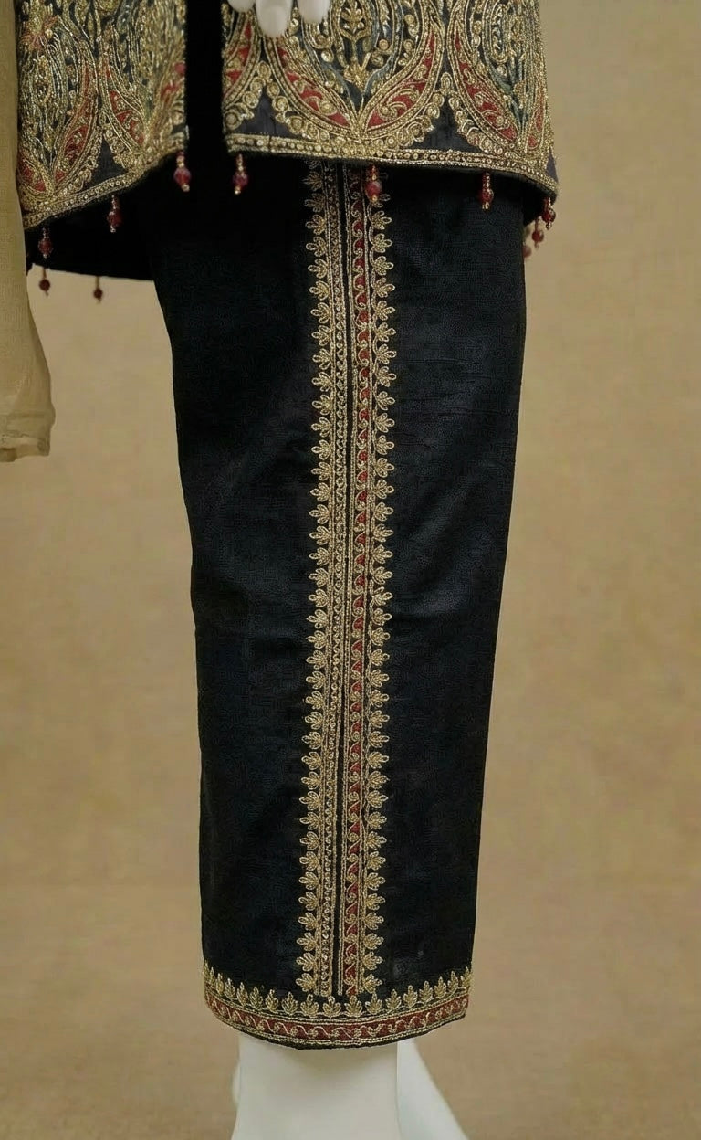 Girls Festive Black Jacket Fancy Embroidered Suit by Simrans
