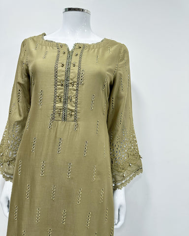 Simrans 'Firdous' Olive Premium Chikankari Kameez Suit