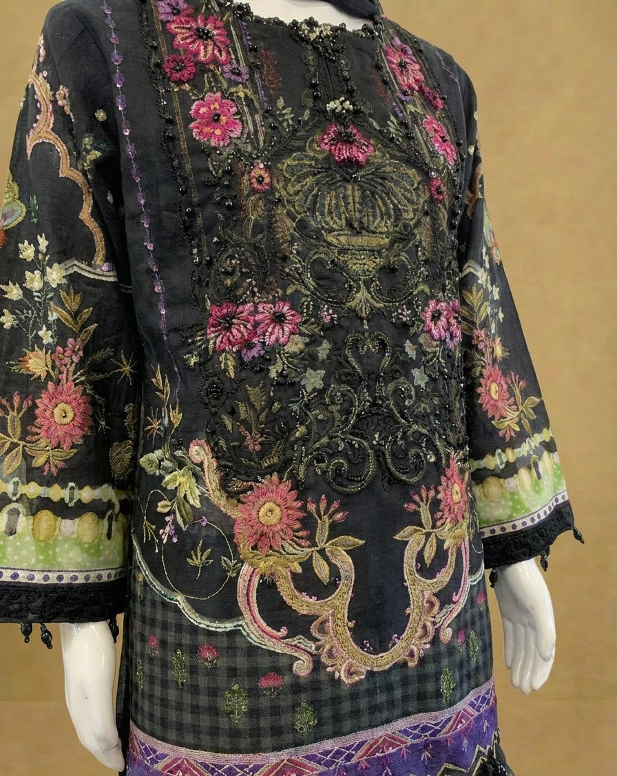 Girls Black Digital Lawn Kameez Suit by Simrans