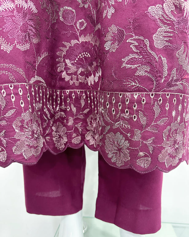 RAFIA Designer Plum Dhanak Heavy Embroidered Shawl Suit