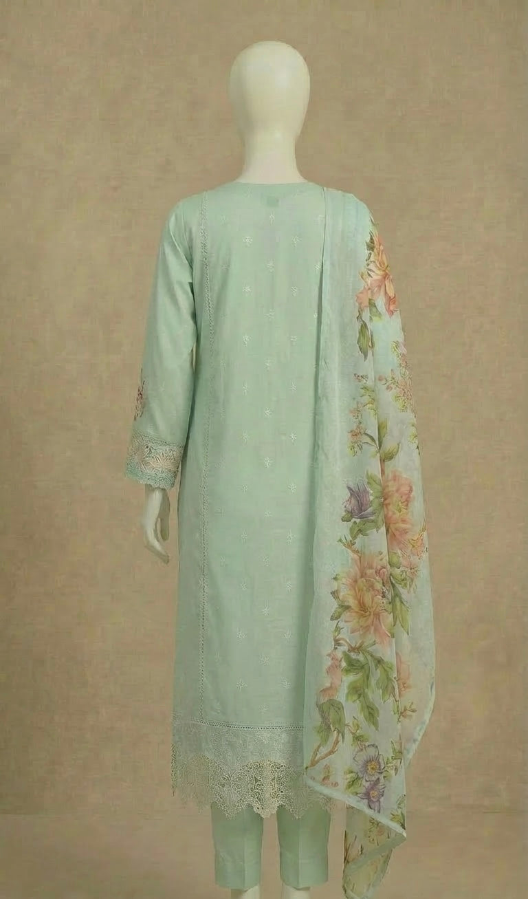 Luxury Lawn Mint Green Embroidered Suit by Rafia