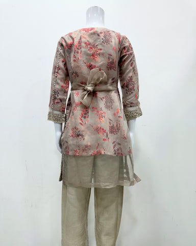Simrans Girls Mocha Fancy Silk Net Kameez Suit