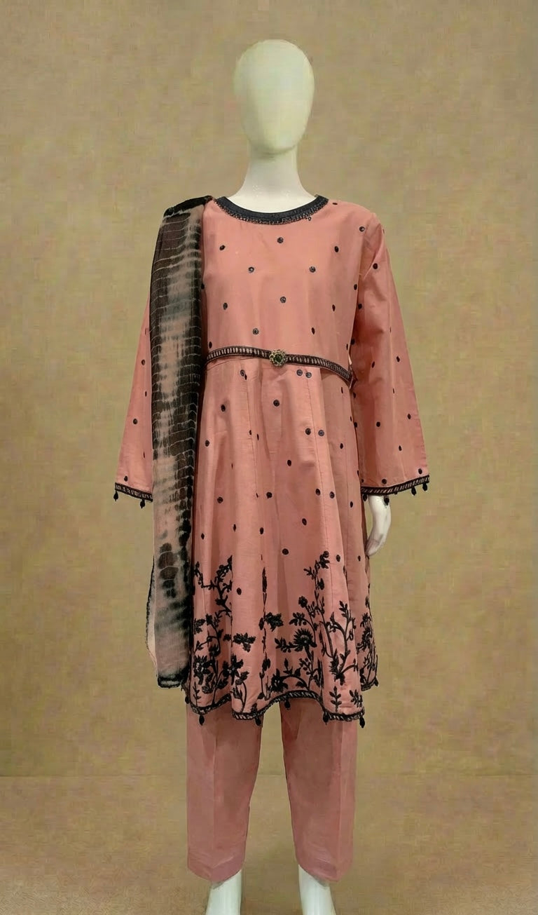 Girls Blush Belt Embroidered Dress Suit by Simrans