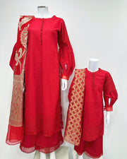 Simrans Girls Mahira Red Chikankari Kameez Suit