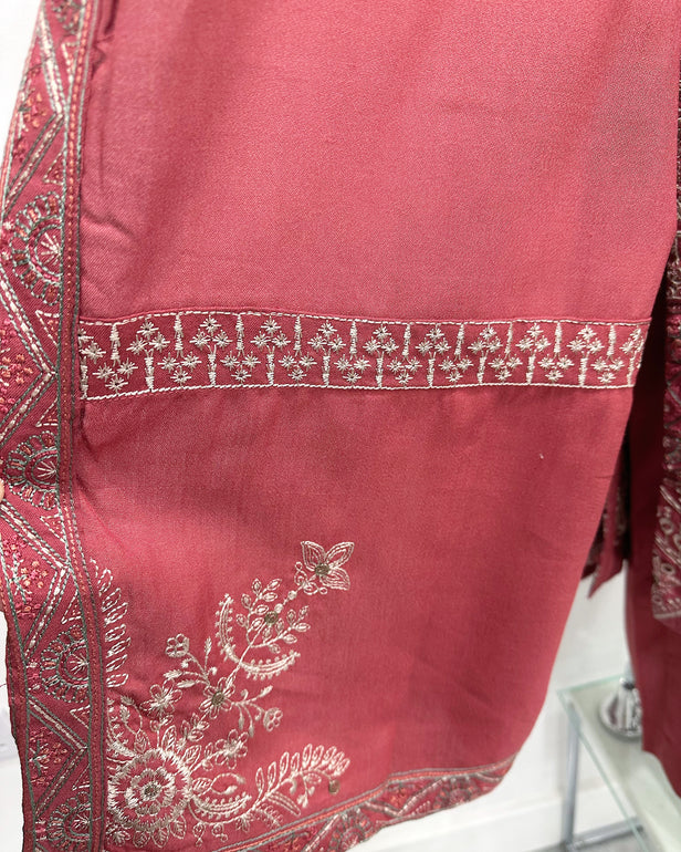 RAFIA Designer Coral Dhanak Heavy Embroidered Shawl Suit