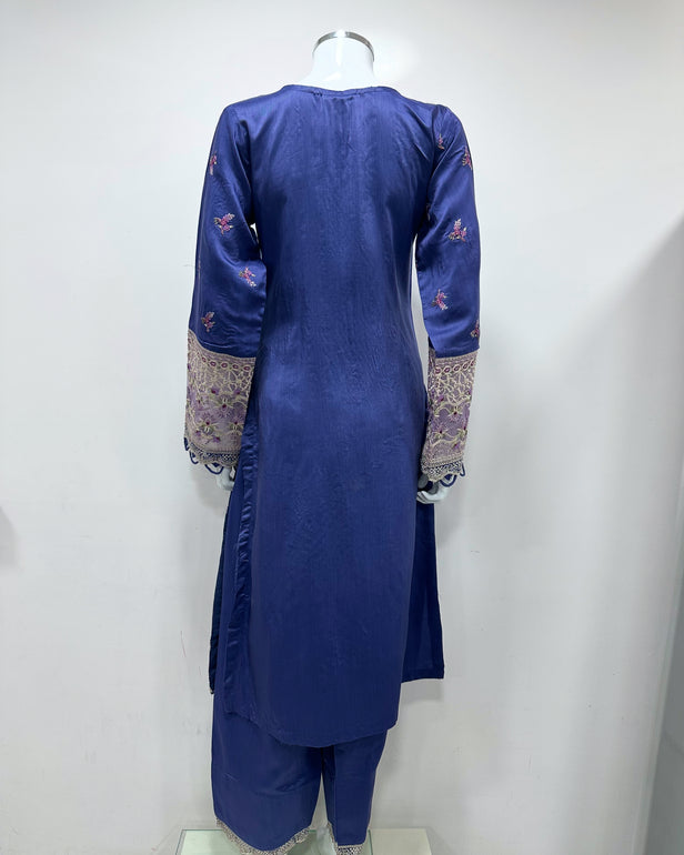 Simrans Ivana Lux Farshi Periwinkle Viscose Embroidered Suit