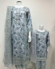Simrans Ladies Ice Blue Fancy Silk Net Kameez Suit