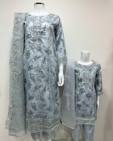 Simrans Ladies Ice Blue Fancy Silk Net Kameez Suit