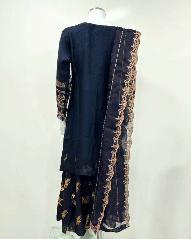 Simrans Navy Chiffon Block Print Garara Suit