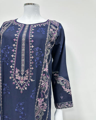 RAFIA Designer Navy Contrast Khaddar Kameez Suit