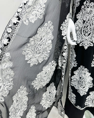 Simrans Jannat Black White Embroidered Linen Shawl Suit