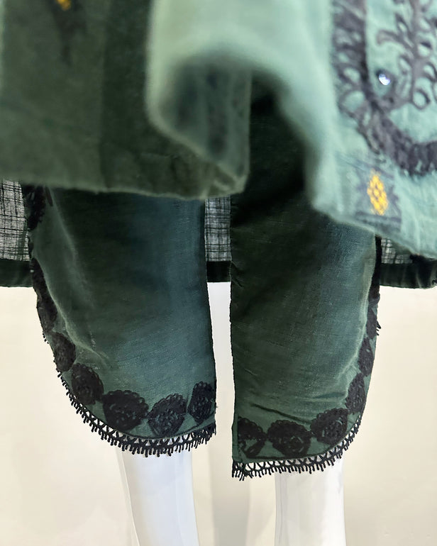 Simrans Sage Black Embroidered Jacquard Khaddar Embroidered Suit