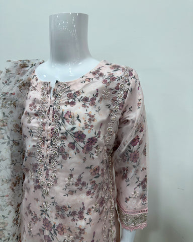 Simrans Girls Blush Fancy Silk Net Kameez Suit