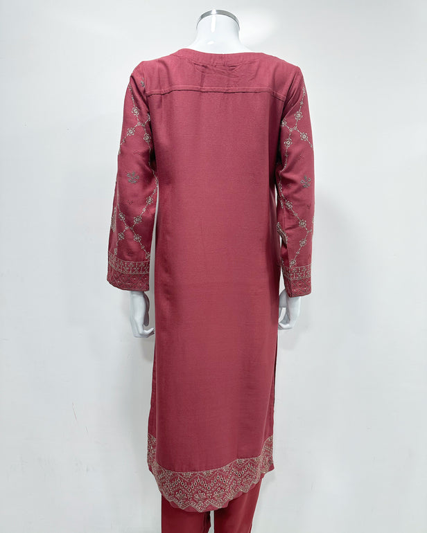 RAFIA Designer Coral Dhanak Heavy Embroidered Shawl Suit