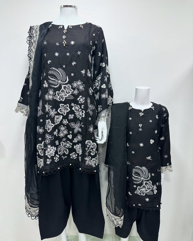 Simrans Ladies Ivana Lux Farshi Black Viscose Embroidered Suit