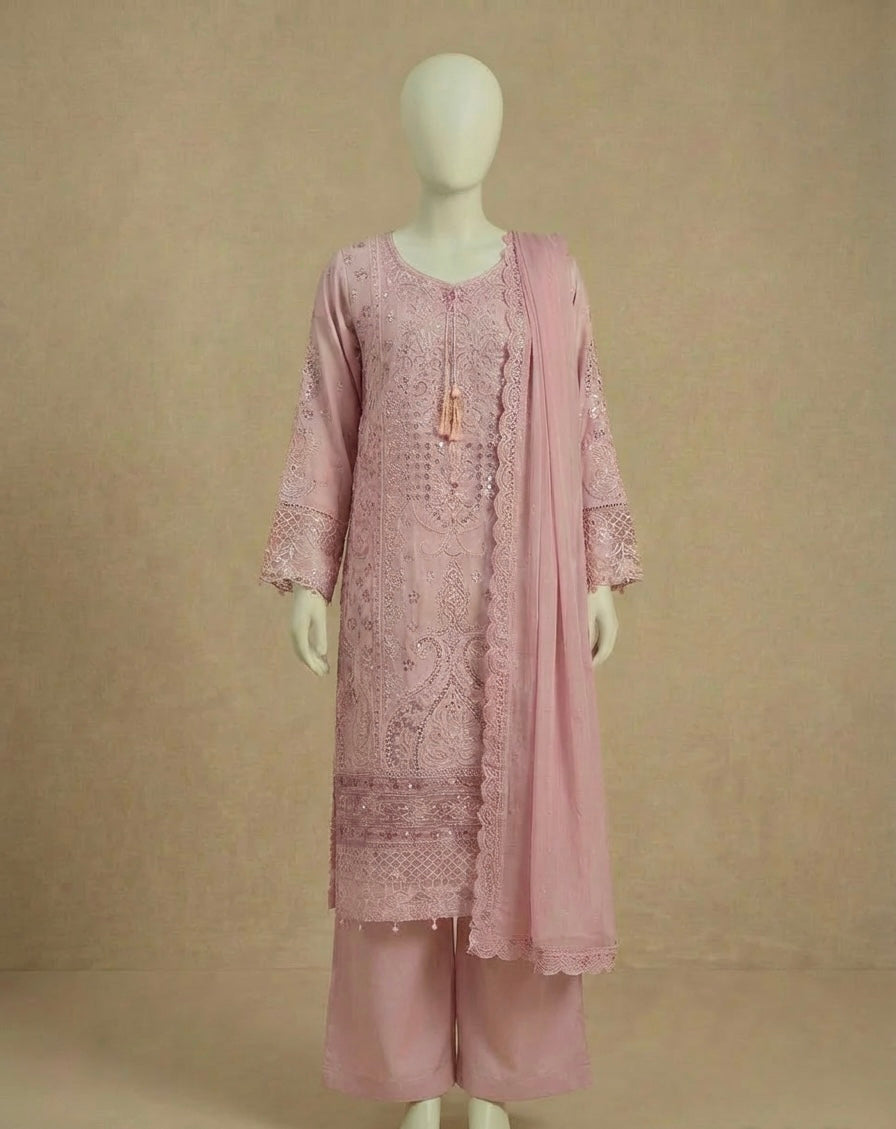 Pink Sequin Embroidery Viscose Suit by Simrans