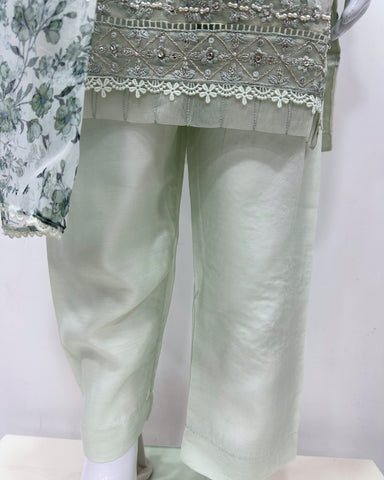 Simrans Girls Mint Fancy Silk Net Kameez Suit