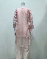 Simrans Girls Baby Pink Fancy Silk Net Kameez Suit