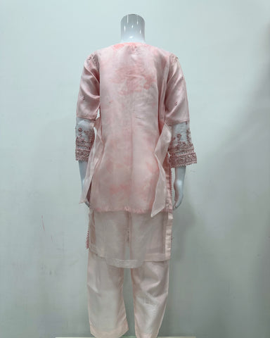 Simrans Girls Baby Pink Fancy Silk Net Kameez Suit