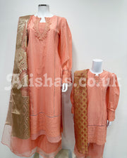 Simrans Ladies Mahira Peach Chikankari Kameez Suit