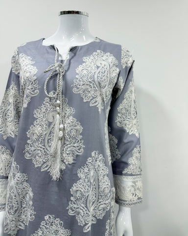 Simrans Jannat Grey Contrast White Embroidered Linen Shawl Suit