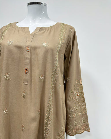 RAFIA Designer Beige Contrast Khaddar Kameez Suit