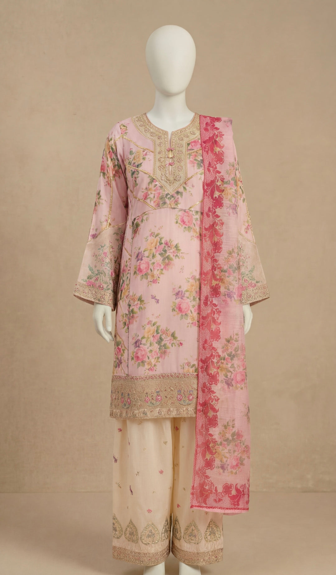 Ethnic Inspired Pale Pink Embroidered Farshi Suit by Simrans