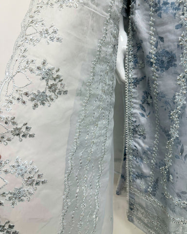 Simrans Ladies Ice Blue Fancy Silk Net Kameez Suit